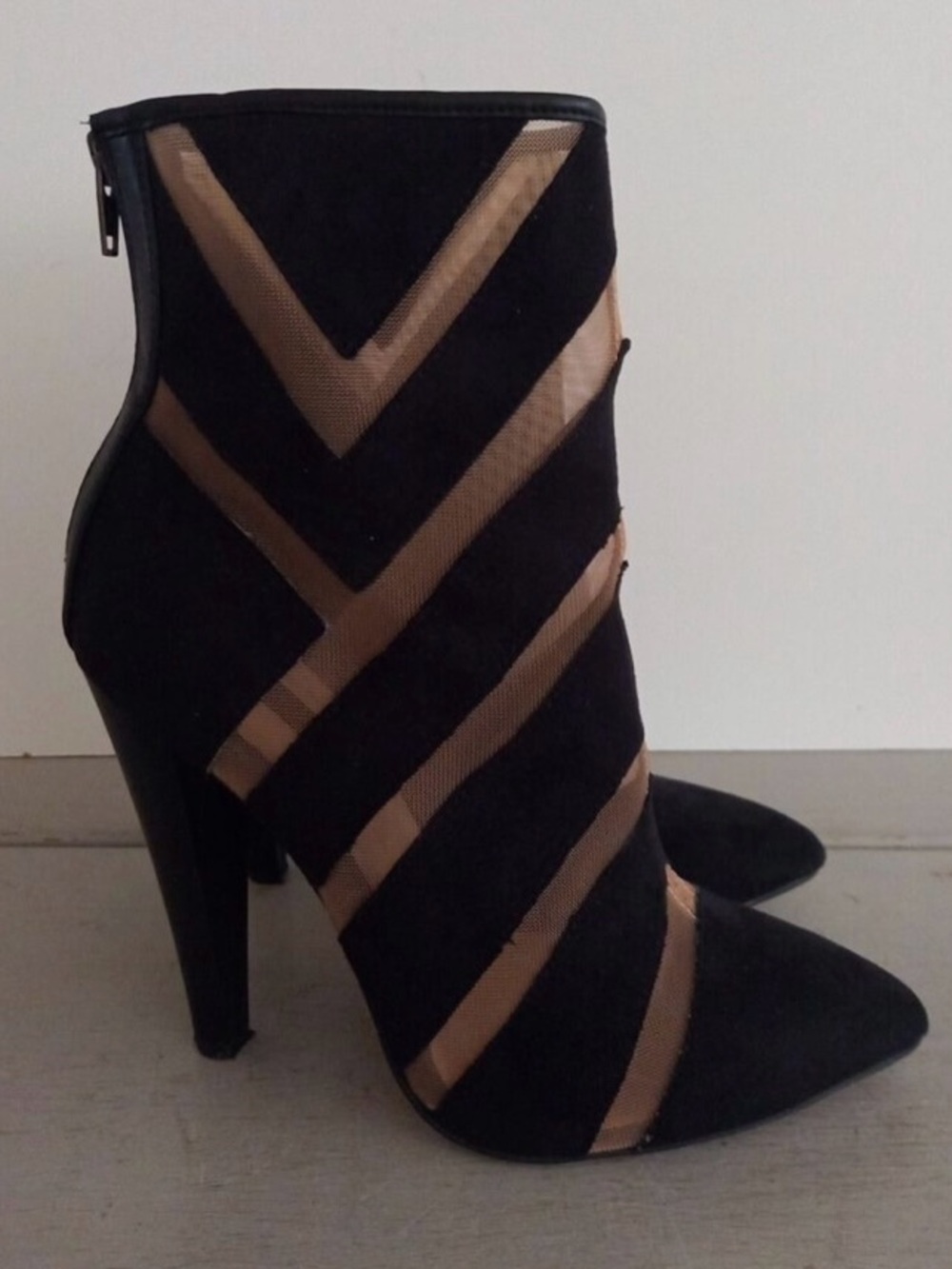 Topshop Black Suede & Nude Mesh Ankle Boots